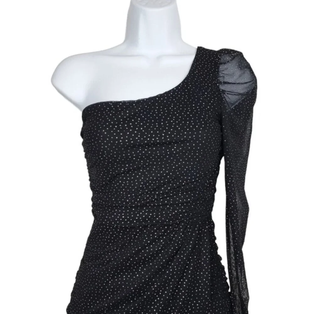 Lucy In The Sky Womens Larissa One Shoulder Glitter Mesh Mini Dress Size XS - Picture 2 of 7